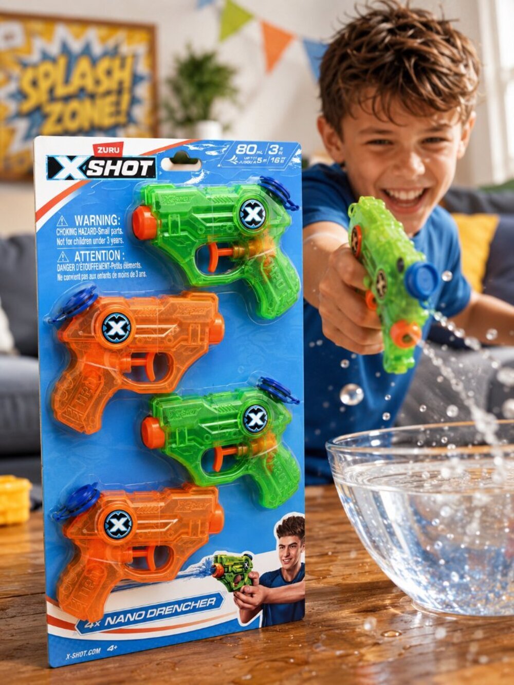 ZURU X-Shot Nano Drencher Water Blaster 4 Pack Mini Squirt Guns Kids Toy